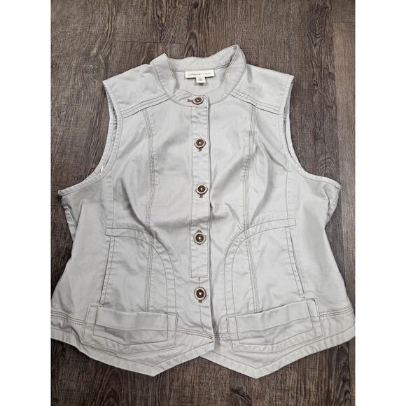 Coldwater Creek Women's Canvas-Like Contrast Stitch Vest Beige Size 14 XL - Picture 1 of 4